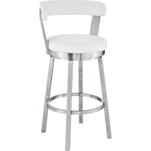 Kobe 26" Swivel Counter Stool in White Leatherette & Brushed Stainless