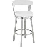 Kobe 26" Swivel Counter Stool in White Leatherette & Brushed Stainless