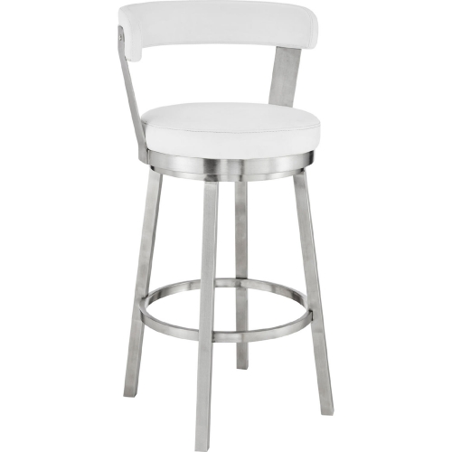 Kobe 30" Swivel Bar Stool in White Leatherette & Brushed Stainless