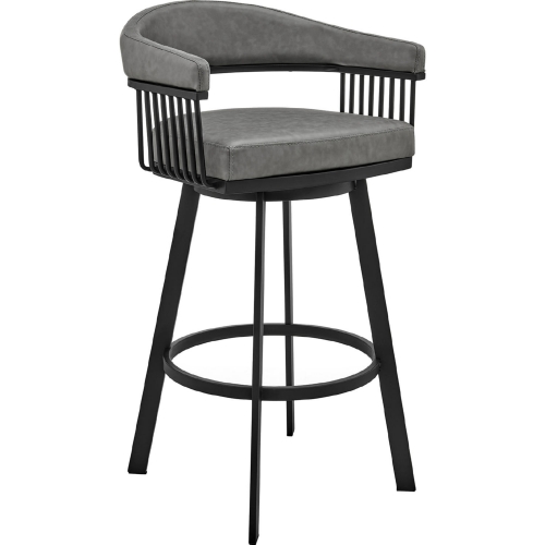 Bronson 29" Swivel Bar Stool in Gray Leatherette & Black Metal