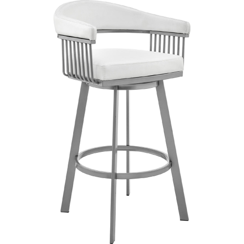 Bronson 25" Swivel Counter Stool in White Leatherette & Silver