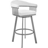 Bronson 25" Swivel Counter Stool in White Leatherette & Silver