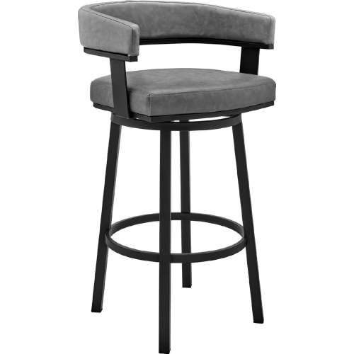 Cohen 30" Swivel Bar Stool in Gray Leatherette & Black Metal