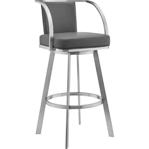 Sandringham 26" Swivel Counter Stool in Gray Leatherette & Brushed Stainless