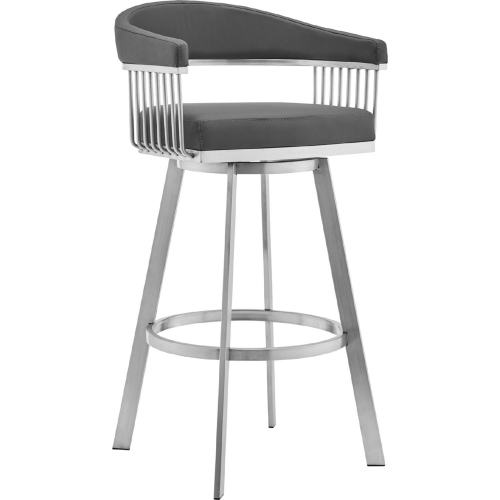 Bronson 25" Swivel Counter Stool in Gray Leatherette & Brushed Stainless