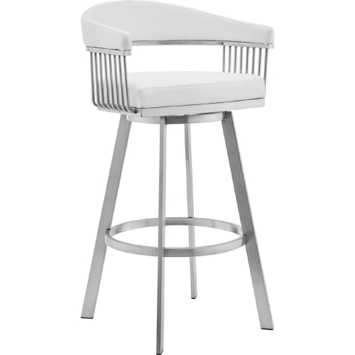 Bronson 25" Swivel Counter Stool in White Leatherette & Brushed Stainless