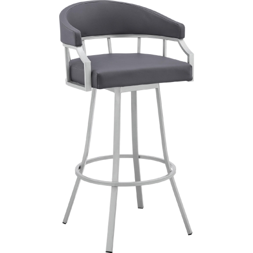 Palmdale 30" Swivel Bar Stool in Slate Grey Leatherette & Silver Metal