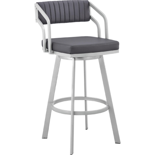 Scranton 30" Swivel Bar Stool in Slate Grey Leatherette & Silver Metal