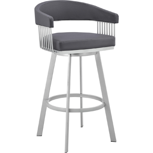 Bronson 29" Bar Stool in Slate Grey Leatherette & Silver Metal