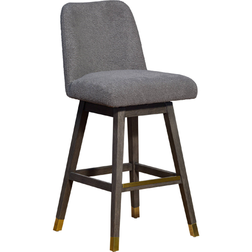 Amalie Swivel Bar Stool in Grey Oak Finish & Grey Boucle Fabric