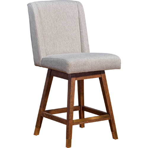 Stancoste Swivel Counter Stool in Brown Oak Finish & Taupe Fabric