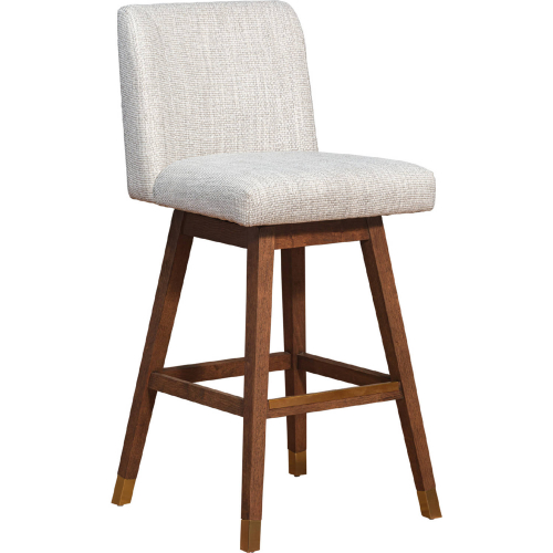 Basila Swivel Bar Stool in Brown Oak Finish & Beige Fabric