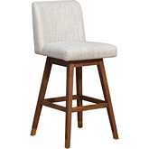 Basila Swivel Bar Stool in Brown Oak Finish & Beige Fabric