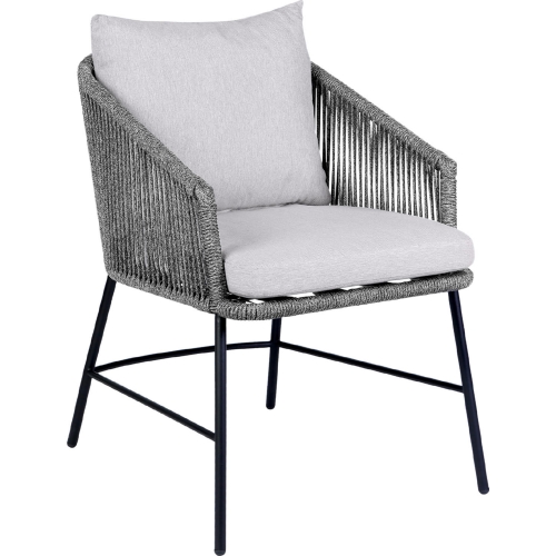 Calica Outdoor Dining Chair in Black Metal, Grey Rope & Grey Fabric