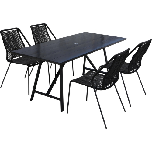 Koala & Clip 5 Piece Dining Set in Dark Eucalyptus, Metal & Black Rope