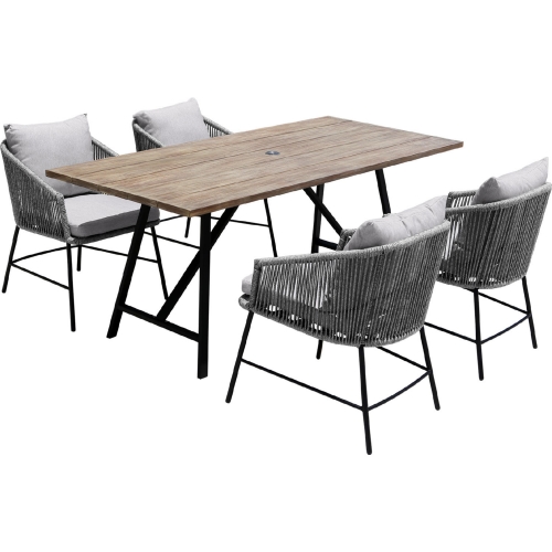 Koala & Calica 5 Pc Dining Set in Light Eucalyptus, Metal, Rope & Grey Fabric