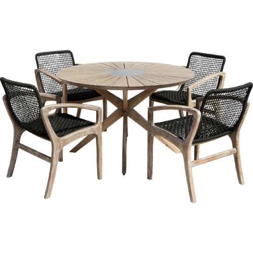 Sachi & Brighton 5 Piece Dining Set in Light Eucalyptus & Charcoal Rope