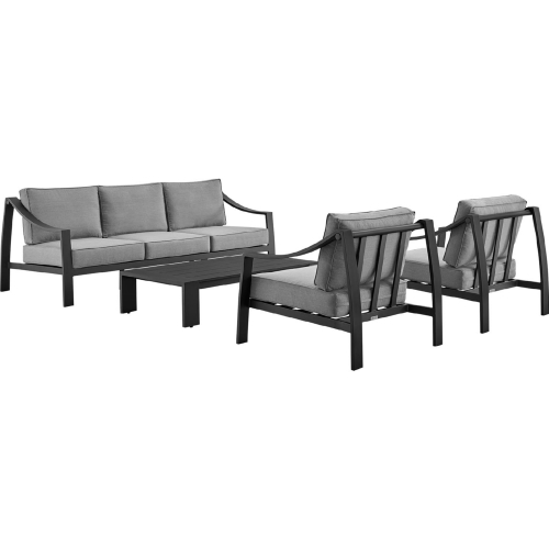 Mongo 4 Piece Outdoor Sofa Set in Black Aluminum & Grey Fabric