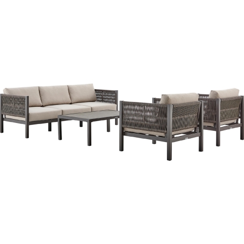 Cuffay 4 Piece Outdoor Sofa Set in Brown Aluminum, Rope & Brown Fabric