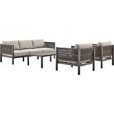 Cuffay 4 Piece Outdoor Sofa Set in Brown Aluminum, Rope & Brown Fabric