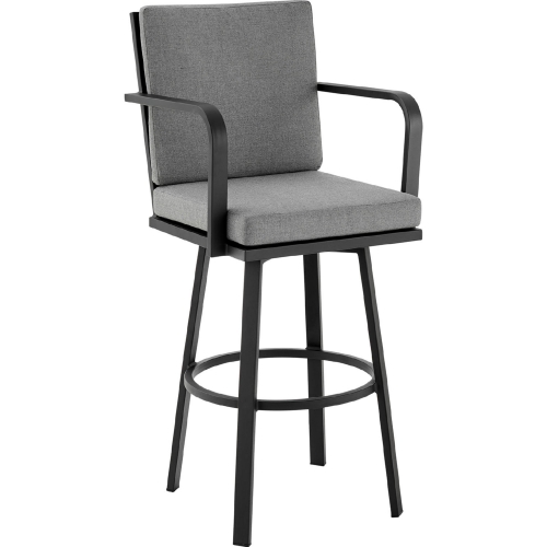 Don 30" Outdoor Bar Stool in Black Aluminum & Grey Fabric