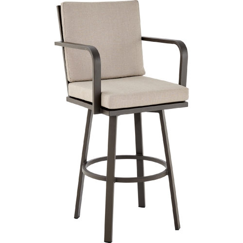 Don 30" Outdoor Bar Stool in Brown Aluminum & Brown Fabric