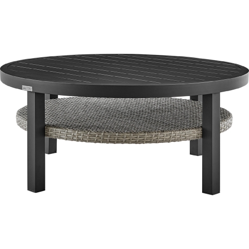 Aileen Outdoor Coffee Table in Black Aluminum & Grey Wicker