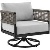 Felicia Outdoor Swivel Rocking Chair in Black Aluminum, Rope & Grey Fabric