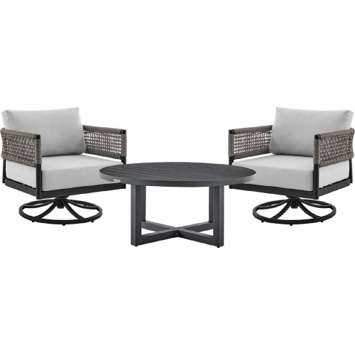 Felicia & Argiope Outdoor 3 Pc Accent Chair Set in Black Aluminum, Rope & Grey Fabric