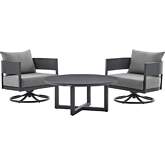 Argiope 3 Piece Outdoor Accent Chair Set in Grey Aluminum & Grey Fabric