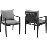 Grand Outdoor Dining Arm Chair in Black Aluminum & Grey Fabric (Set of 2)