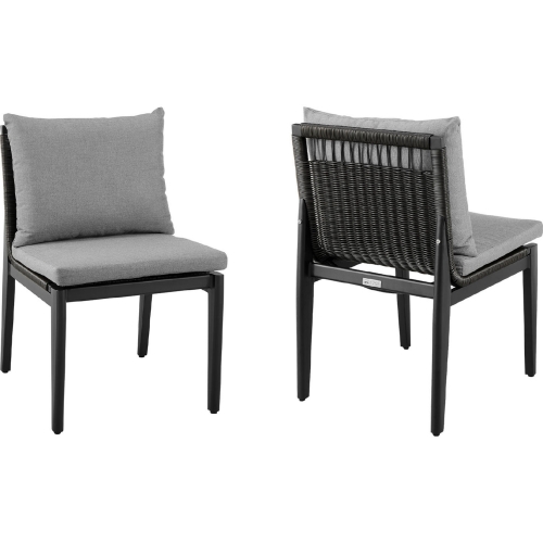 Grand Outdoor Dining Chair in Black Aluminum & Grey Fabric (Set of 2)