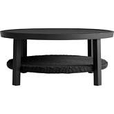 Grand Outdoor Round Coffee Table in Black Aluminum & Wicker