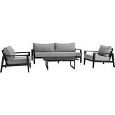 Grand Outdoor 4 Piece Sofa Set in Black Aluminum & Dark Gray Fabric