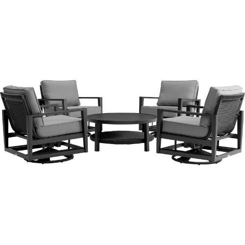 Grand Outdoor 5 Piece Accent Chair Set in Black Aluminum & Dark Gray Fabric