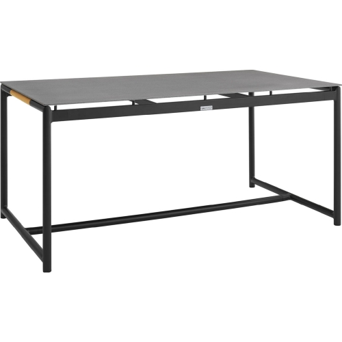 Royal 63" Outdoor Dining Table in Black Aluminum, Teak & Gray Stone