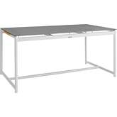 Royal 63" Outdoor Dining Table in White Aluminum, Teak & Gray Stone