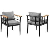 Beowulf Outdoor Dining Chair in Black Aluminum, Teak & Grey Fabric (Set of 2)