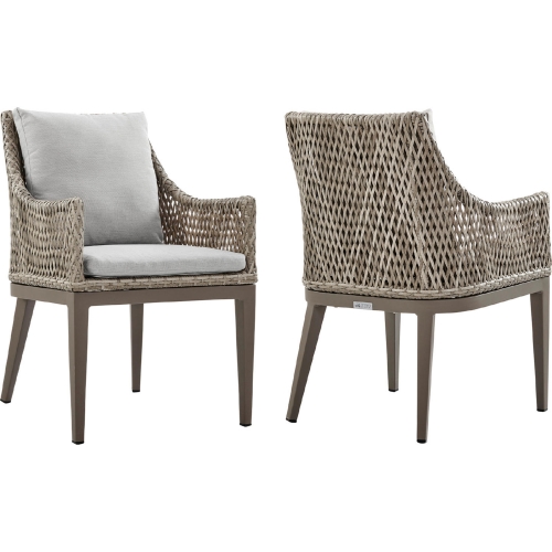 Silvana Outdoor Dining Chair in Gray Aluminum, Wicker & Beige Fabric (Set of 2)