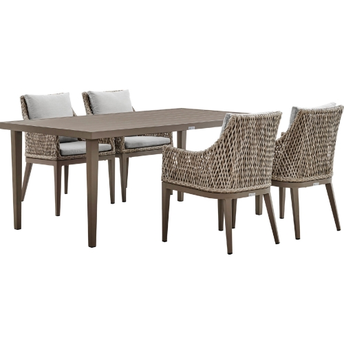 Silvana 5 Piece Outdoor Dining Set in Gray Aluminum, Gray Fabric & Wicker