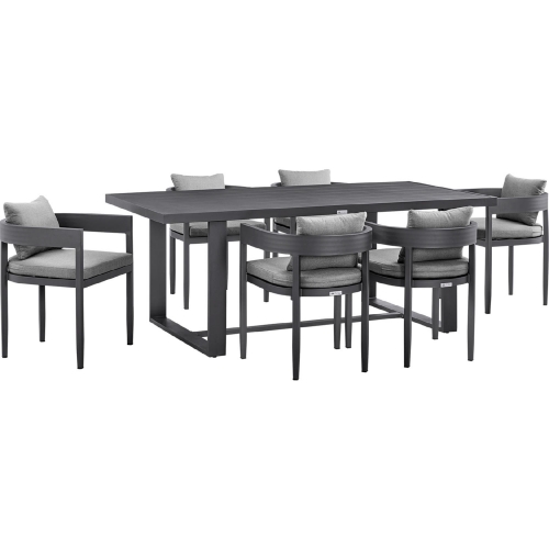 Argiope Outdoor 7 Piece Dining Table Set in Grey Aluminum & Grey Fabric