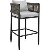 Felicia 26" Outdoor Counter Stool in Black Aluminum, Rope & Grey Fabric (Set of 2)