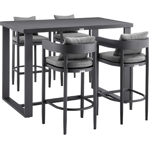 Argiope Outdoor 5 Piece Bar Dining Set in Grey Aluminum & Grey Fabric