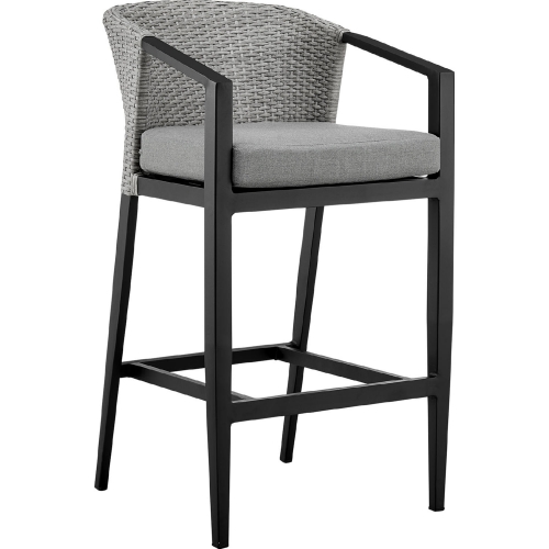 Aileen 26" Outdoor Counter Stool in Black Aluminum, Grey Wicker & Grey Fabric