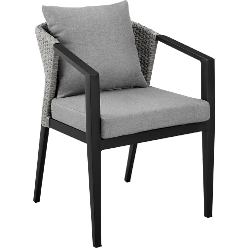 Aileen Outdoor Dining Chair in Black Aluminum, Wicker & Grey Fabric (Set of 2)