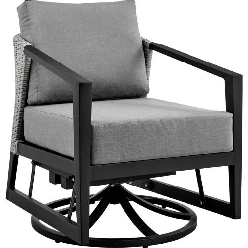 Aileen Outdoor Swivel Lounge Chair in Black Aluminum, Wicker & Grey Fabric (Set of 2)