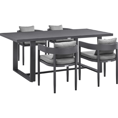 Argiope Outdoor 5 Piece Dining Table Set in Grey Aluminum & Grey Fabric