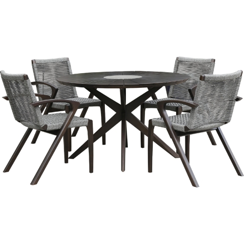 Sachi & Nabila Outdoor 5 Piece Dining Set in Dark Wood, Concrete & Rope