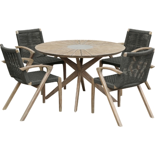 Sachi & Nabila Outdoor 5 Piece Dining Set in Light Wood, Concrete & Rope