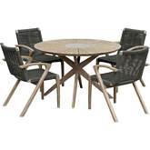 Sachi & Nabila Outdoor 5 Piece Dining Set in Light Wood, Concrete & Rope